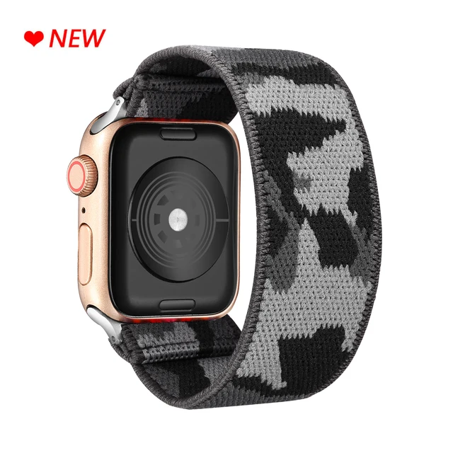 Elastic Scrunchie Strap Band for Apple Watch 7 5 6 4 8mm 40mm 42mm 44mm Women Bracelet for iwatch series 7 6 se 5 4 45mm 41mm Camouflage gray