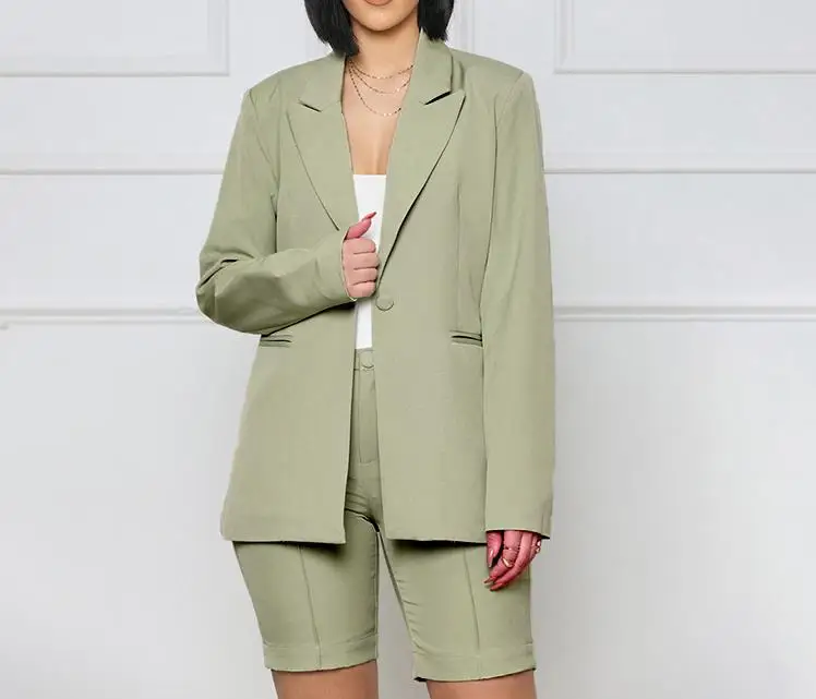 

Two Piece Set Women Outfit 2023 Fashion Office Solid Long Sleeve Elegant Blazer Coat & Casual Work Shorts Set Autumn Suits