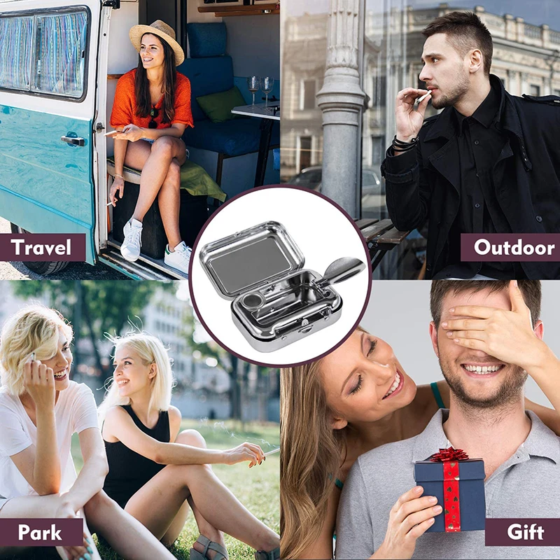 Portable Ashtray Stainless Steel Pocket Ashtray Mini with Lid Cigarette Container for Smoking Outdoor Travel