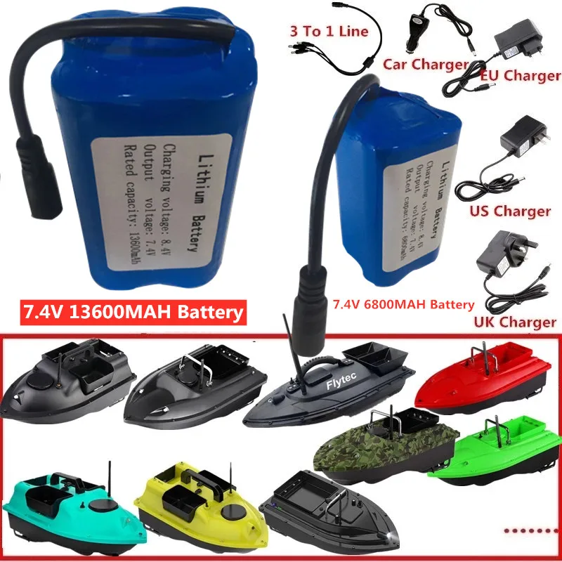 7.4V 13600Mah 6800Mah Battery, battery for t188 h18 C18 Bait Boat Battery Style7 : 