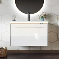 31" LED Floating Bathroom Vanity with Sink, High Gloss Single Sink Wall Mounted Bathroom Storage Vanity Cabinet, Modern Bathroom 1