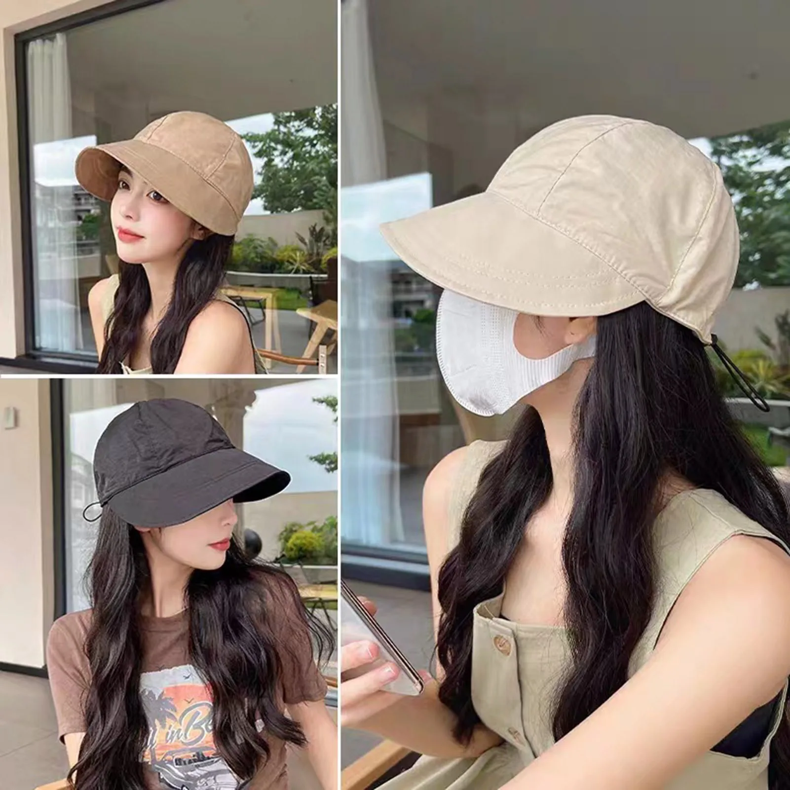 Womens Summer Sun Hat Womens Men's Baseball Cap Adjustable Foldable Drawstring Fisherman's Hat for Outdoor Fising Camping