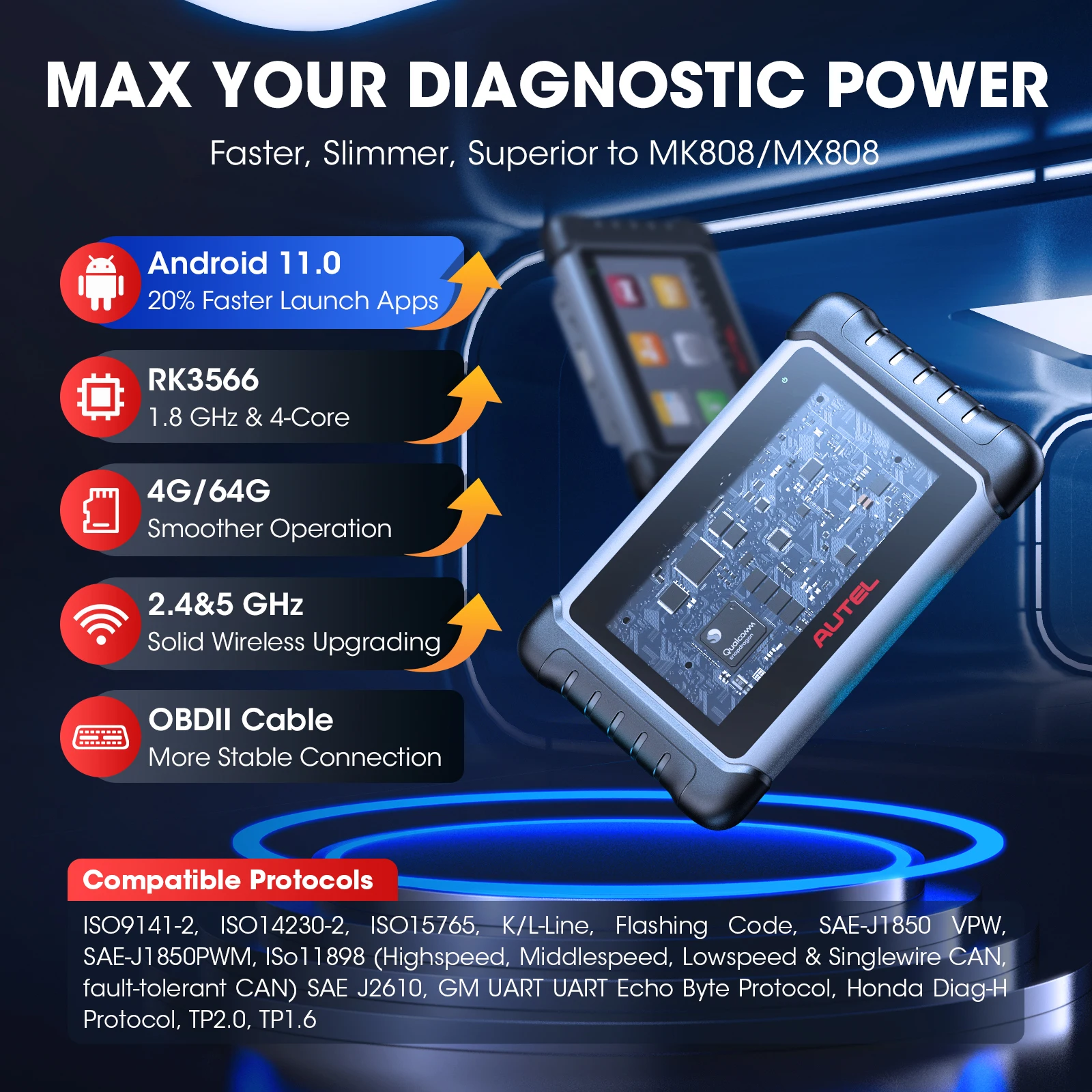 Autel MaxiCOM MK808KBT PRO OBD2 Scanner Code Reader Bluetooth All System Diagnosis Scan Tools Active Test Scanner PK MX808S 6
