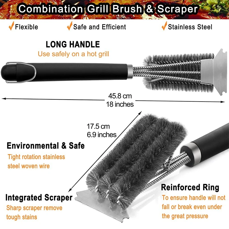 LMETJMA grill brush 18 inch Grill Cleaner Stainless Steel Bristle