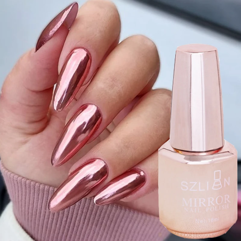 

18ml Mirror Nail Polish 12 Colors Metallic Mirror Purple Rose Gold Chrome Nail Art Varnish Quick Drying Polish Nail Decorations
