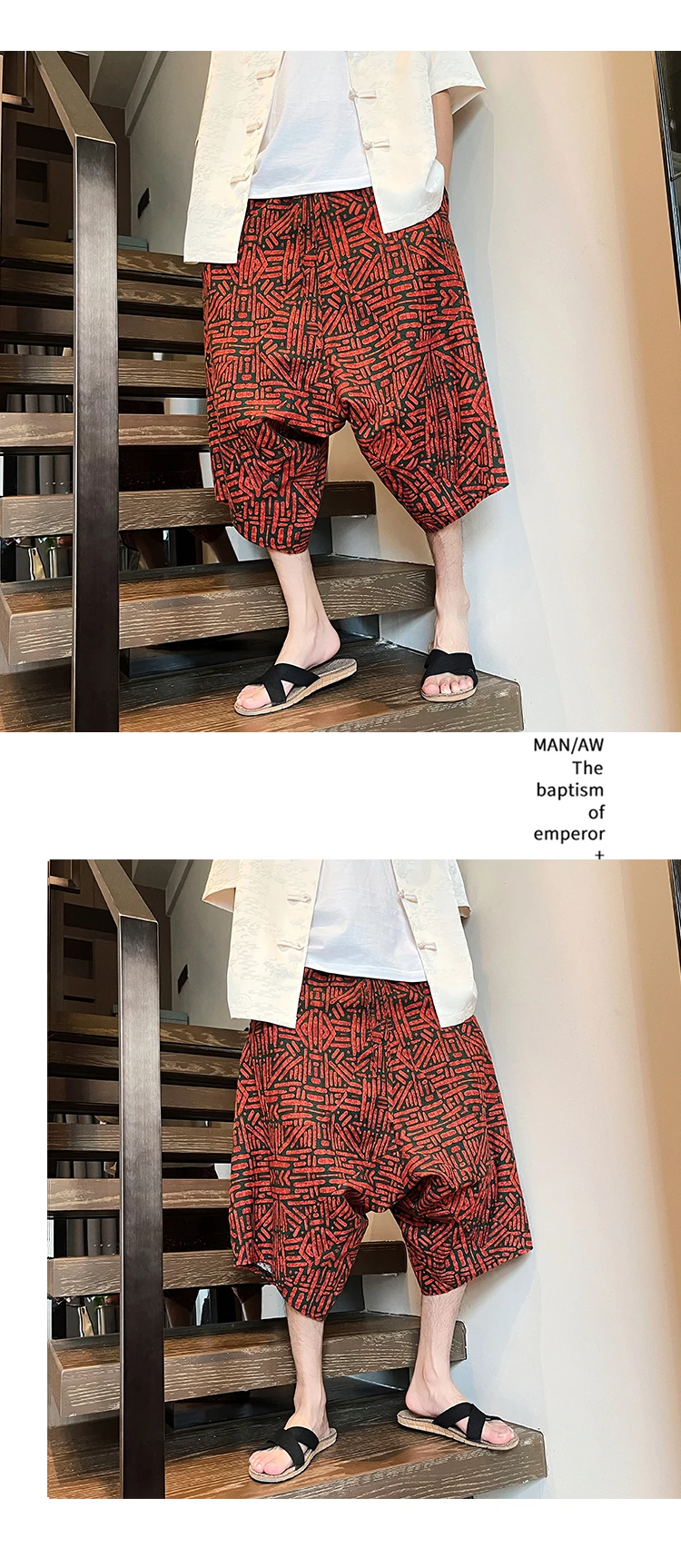 hosen herren gym Baggy Pants im chinesischen Stil Männer Boho Holiday Print Shorts Frauen Modetrend minderwertige, locker sitzende Hosen – Detail 10
