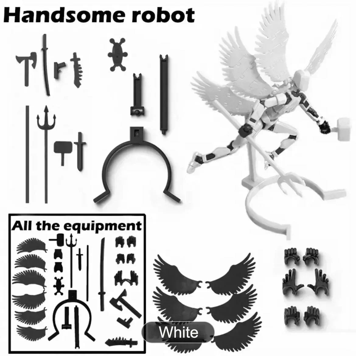 thumbnail image 1 of Figura de acción Lucky 13, robot ángel de seis alas impreso en 3D que cambia de forma y se mueve, muñeco de juguete, regalo para niños, 1 of 5