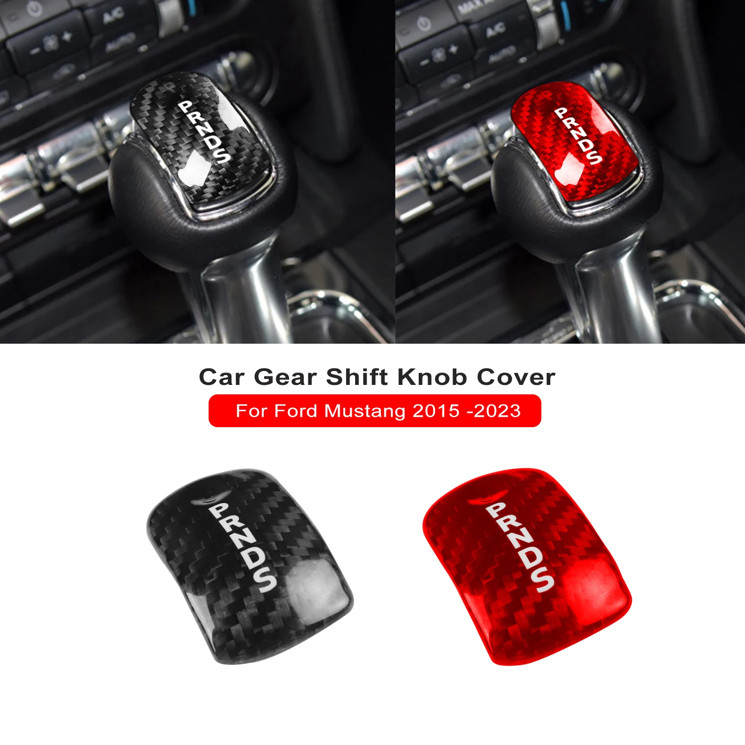 مقبض ناقل الحركة للسيارة غطاء رأس ملحقات الكسوة لفورد موستانج 2015 2016 2017 2018 2019 2020 2021 2022 2023 ألياف الكربون