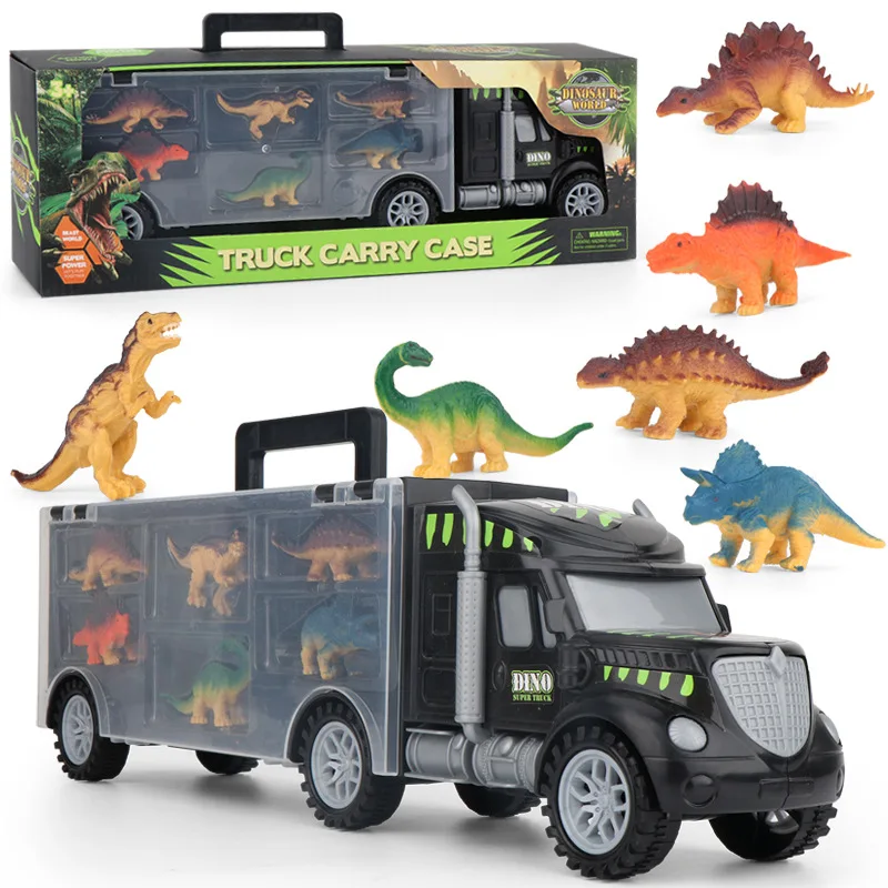 

6PCS Dinosaur Model Set Container Car Toy for Boy Children Large Dinosaur Storage Transport Truck Tractor Kid Toys Birthday Gift