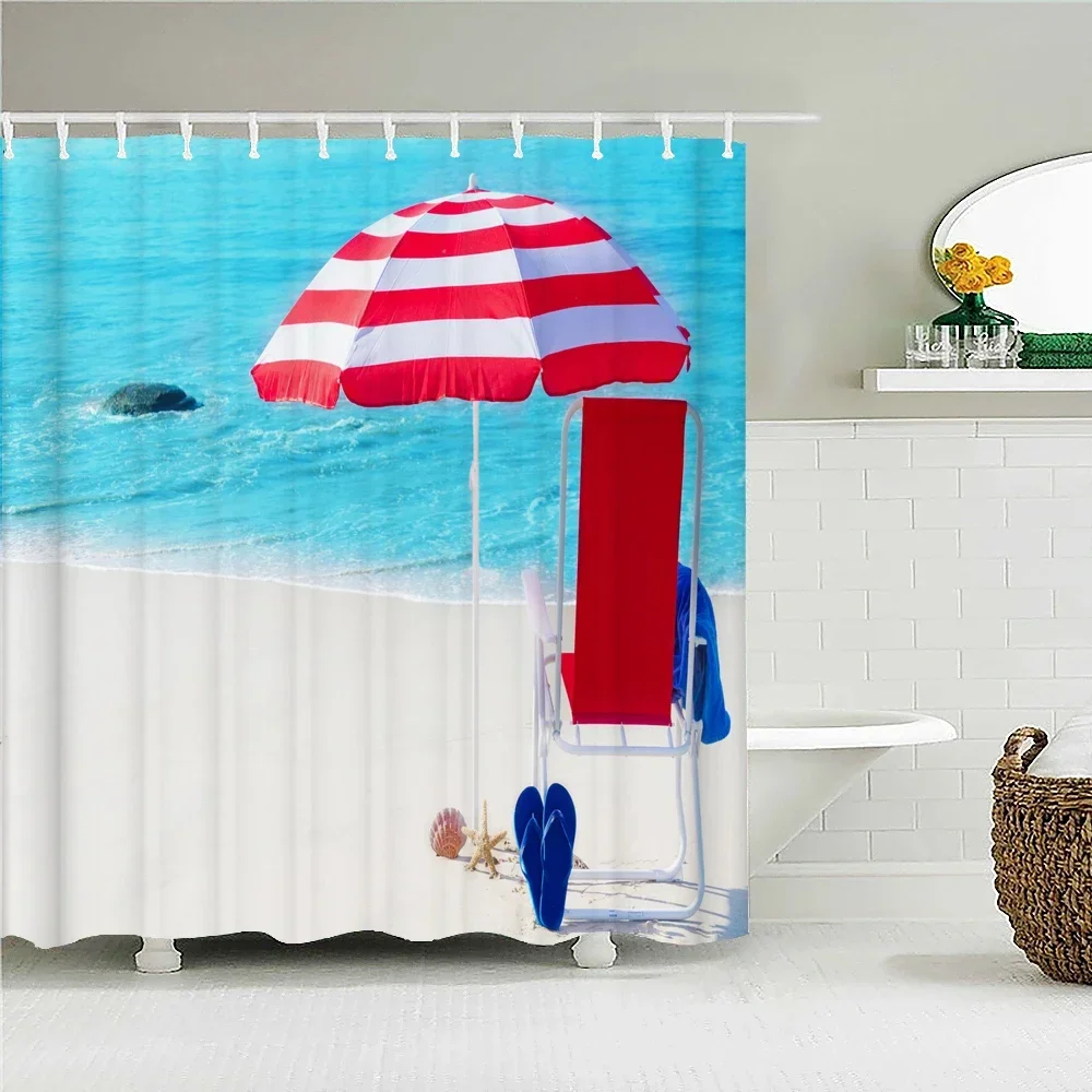 Sunlight Ocean Beach landscape Fabric Shower Curtain Bathroom Curtains Sunset Dusk Sea Animal Dolphin Bath Screen with 12 Hooks 4