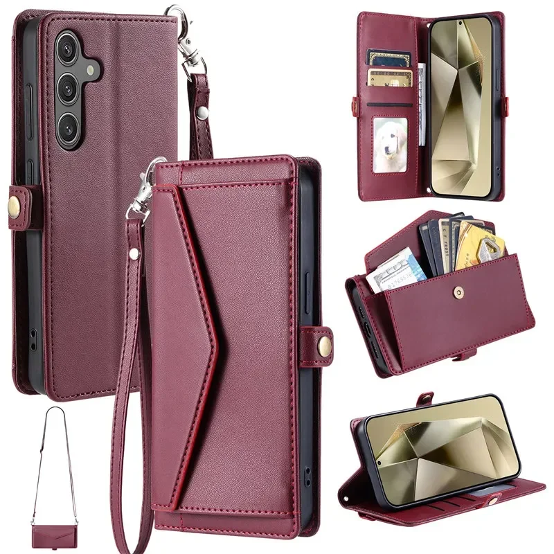 Lanyard Flip Leather Wallet Card Case Cover