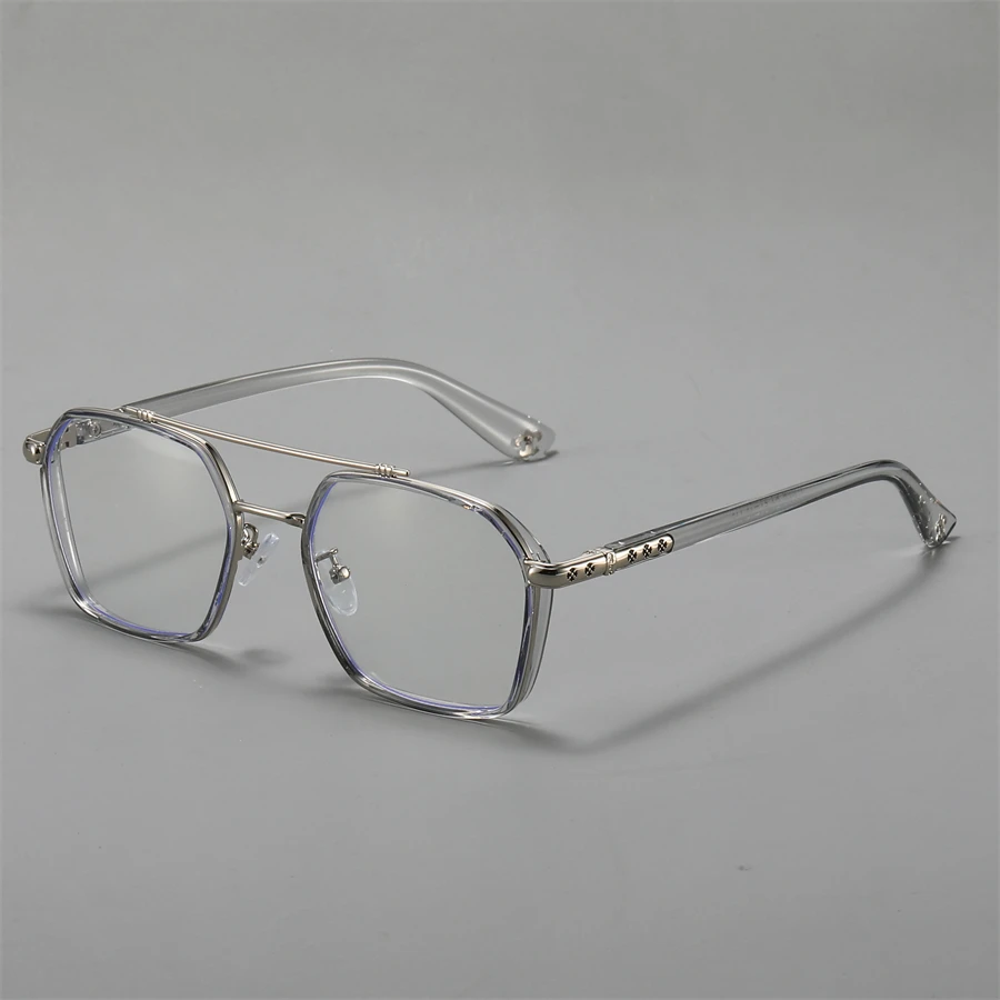 Vintage-Inspired Geometric Transparent Lens Double-Bridge Fashion Eyeglasses