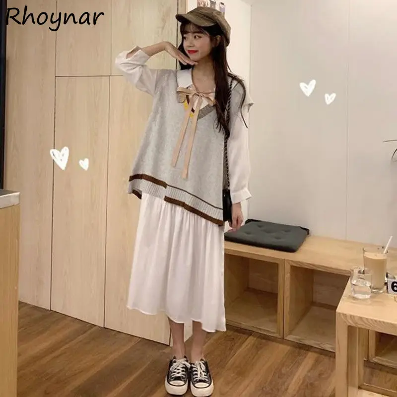 

Женский весенне-осенний комплект, милая вязаная жилетка А-силуэта в стиле пэчворк, молодежная повседневная одежда в стиле преппи