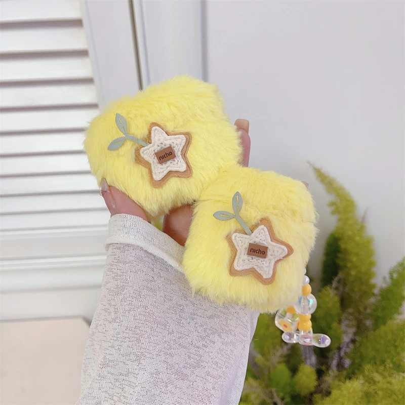 Winter Soft Fluffy Fuzzy Warm Star Case Per Apple Airpods 2 3 Generation Cover Per Airpods Pro 2Nd Gen Per Air Pods Protective