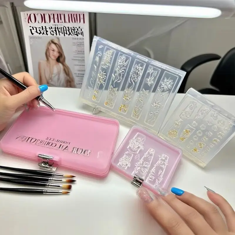 3D 실리콘 네일 조각 금형 복고풍 중국어 매듭 달콤한 꽃 네일 템플릿 DIY 네일 아트 장식 매니큐어 디자인 도구