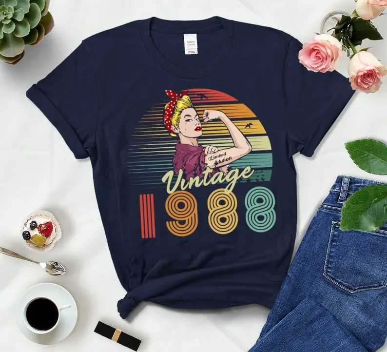 

Vintage Streetwear 35th Women Cotton 1988 Birthday Party Tshirt Lady Clothes Fashion O Neck Short Sleeve Tees y2k Drop Shipping