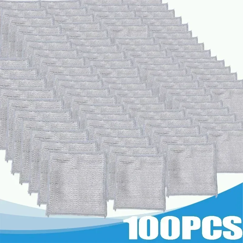 thumbnail image 1 of 100/1 piezas de paño de cocina mágico de doble cara, paño de limpieza de microfibra espesado con alambre plateado, trapos antiadherentes para lavar el aceite, toallas de cocina, 1 of 5