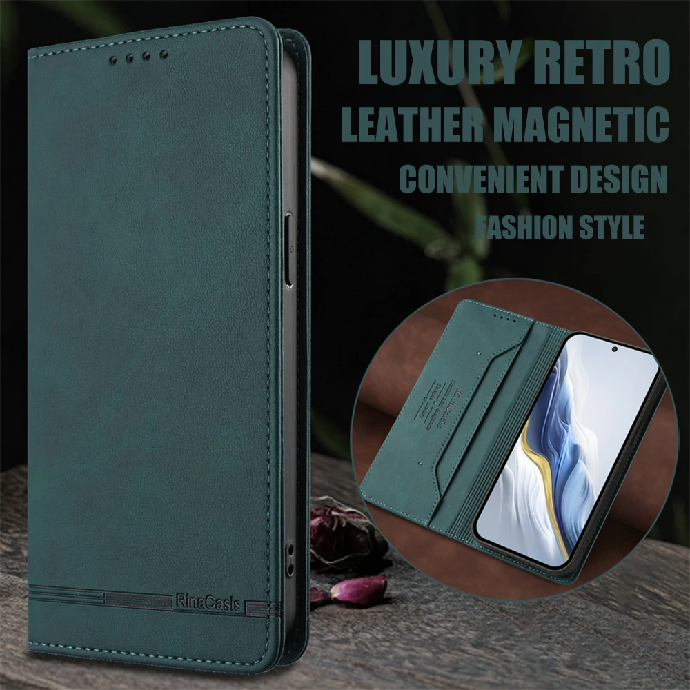 RFID Leather Wallet Flip Case - Premium Magnetic Cover