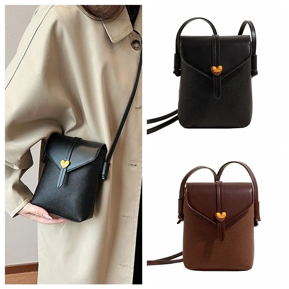 

Сумка для телефона с клапаном в виде сердца, универсальная квадратная простая сумка для телефона в Корейском стиле, сумка на плечо, кошелек, женская сумка через плечо из искусственной кожи