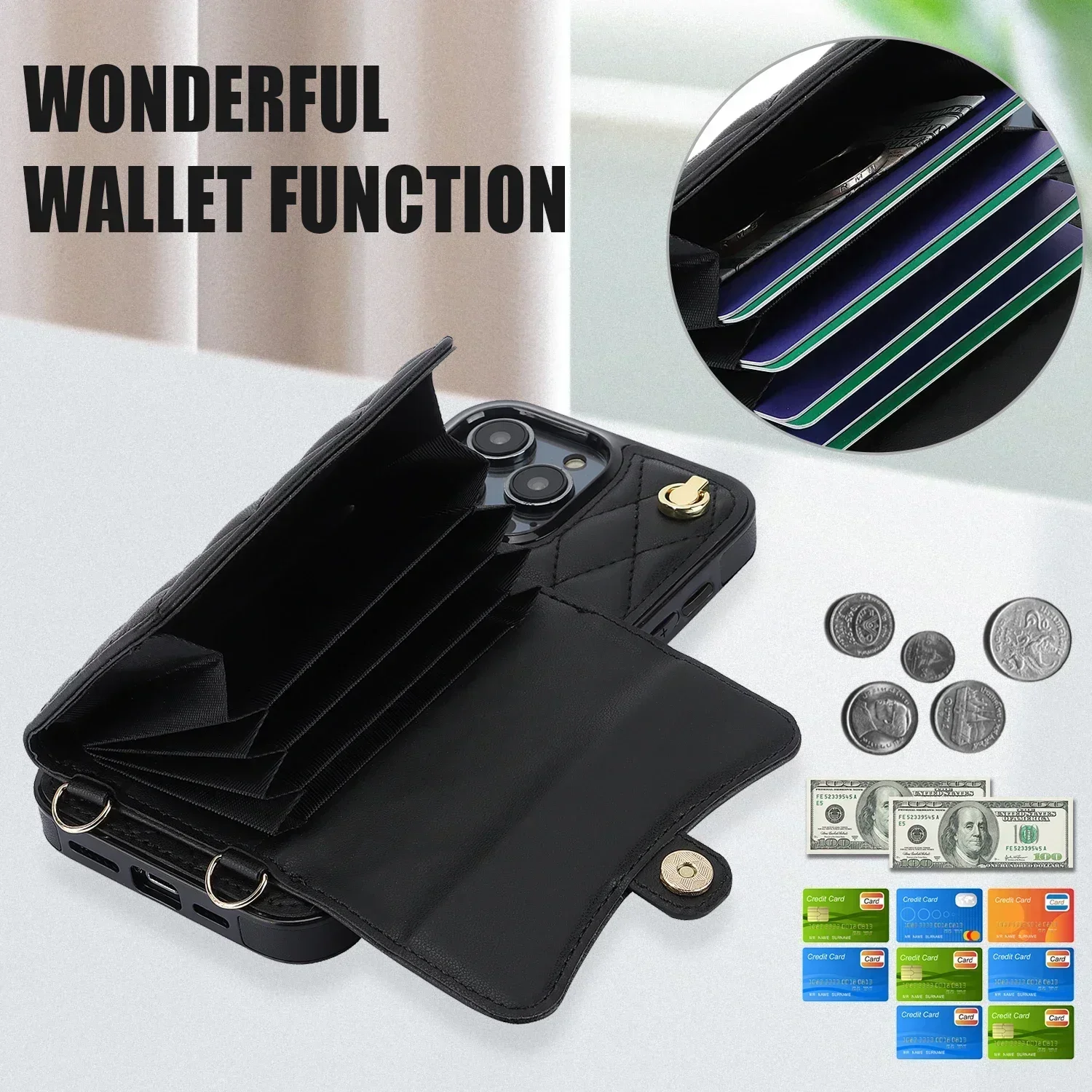 Elegant Leather Wrist Strap Crossbody Wallet with Card Holder