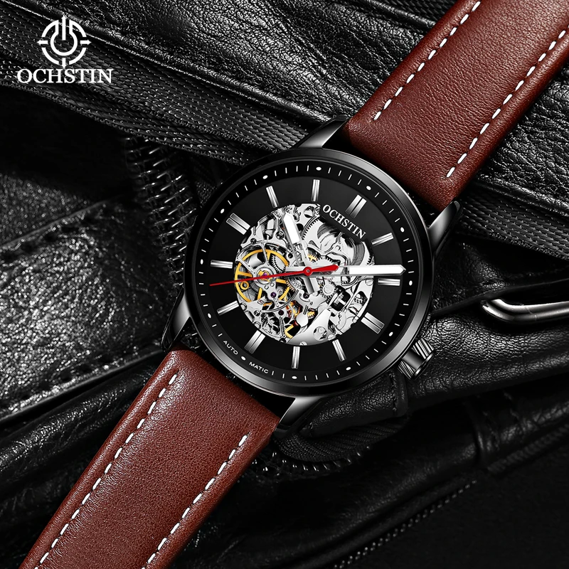 OCHSTIN 2023  Alloy Waterproof Mens Skeleton Watches Top Brand Luxury Transparent Mechanical Sport Male Wrist Watches