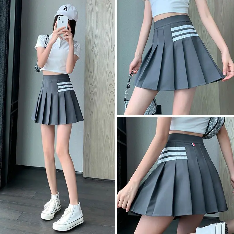 Preppy Style Women Kawaii Striped Pleated Skirts Korean Fashion Summer High Waisted With Lining Sweet Cutecore Mini A-line Skirt