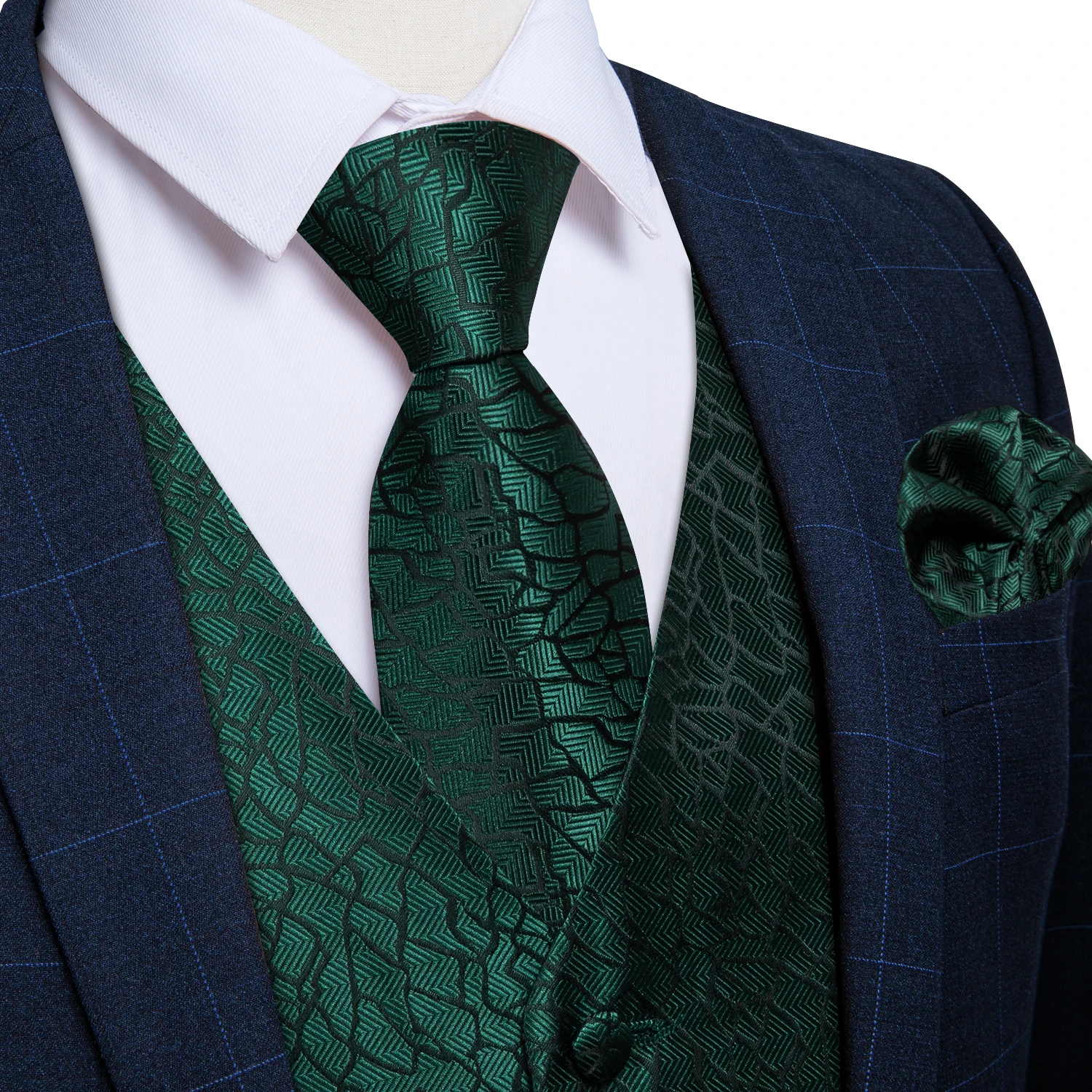 

Exquisite Slim Fit Green Vest for Man Luxury Paisley Sleeveless chaleco hombre Handkerchief Cufflinks Winter Fashion Waistcoat