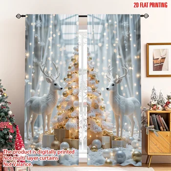 Reindeer & Tree Christmas Sheer Curtains 1