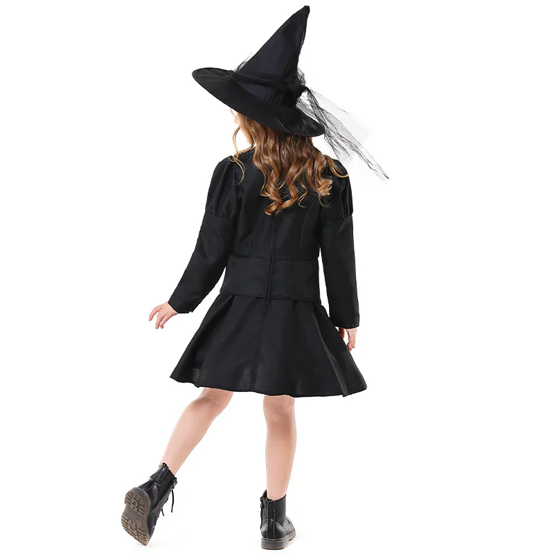 Kids Halloween Evil Witch Costume Black Magic Girl Anime Cartoon Alice Witch Cosplay Dress