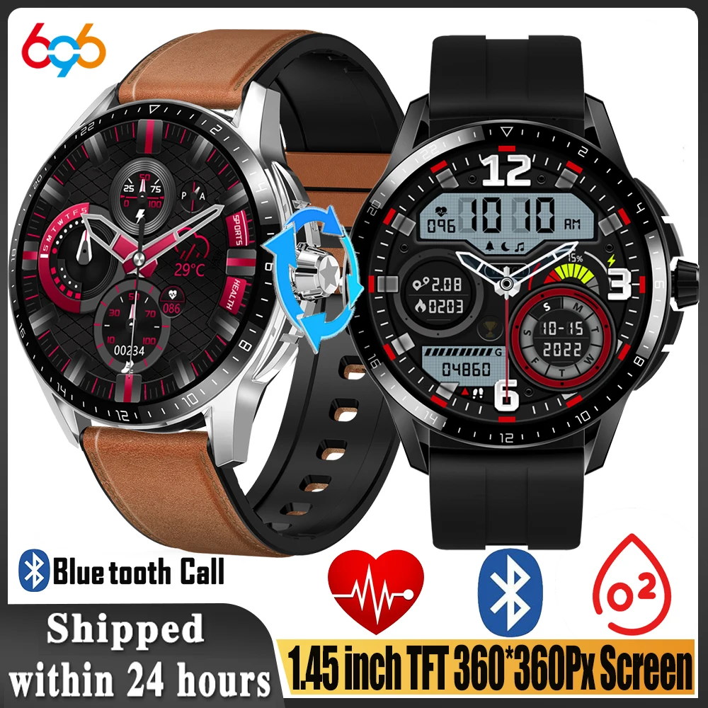 

New 1.45" Blue Tooth Call Smart Watch Men Smartwatch ECG Blood Pressure Oxygen Heartrate Message Notification Sports Waterproof