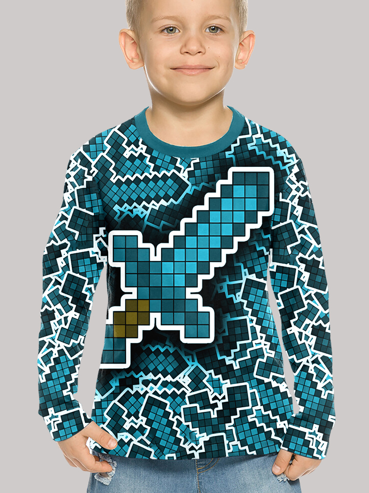 Long Sleeves M-MinecraftS Autumn Children's Clothing Clothes Child Girl 2024 Kids Clothes Stitch Cartoon Children's Fashion Top