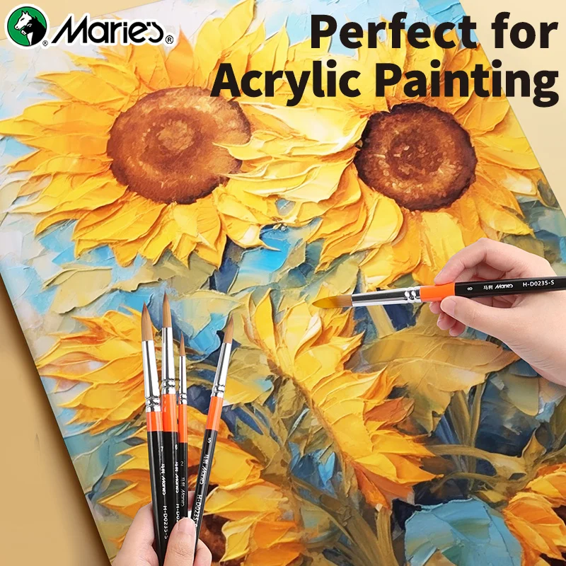 Marie's Round Paintbrushes for Acrylic,12 Sizes with Nylon Hair Paint Brushes for Acrylic,Oil,Tempera,Canvas for Adults 4
