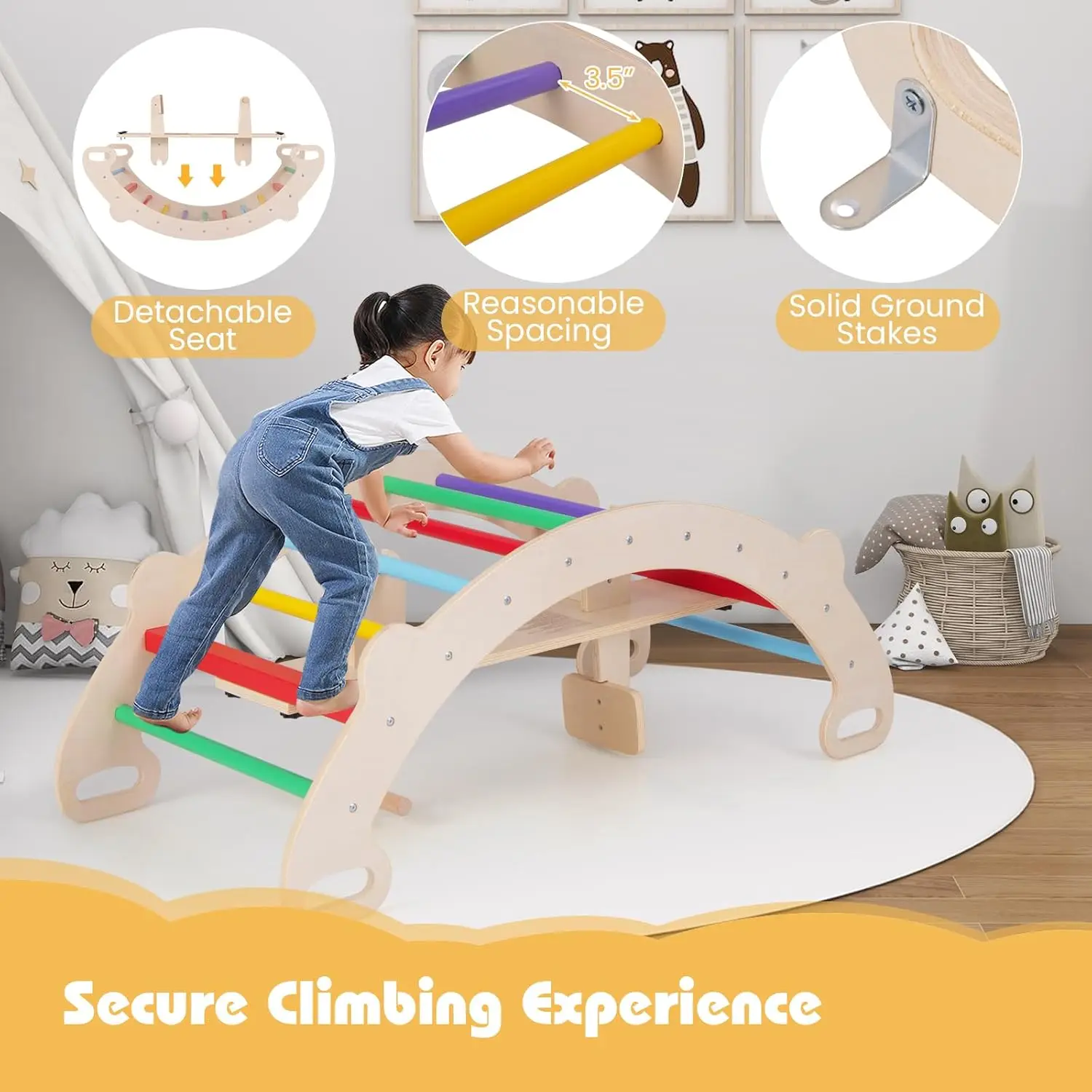 4-in-1 Wooden Rocking Climbing Arch 5