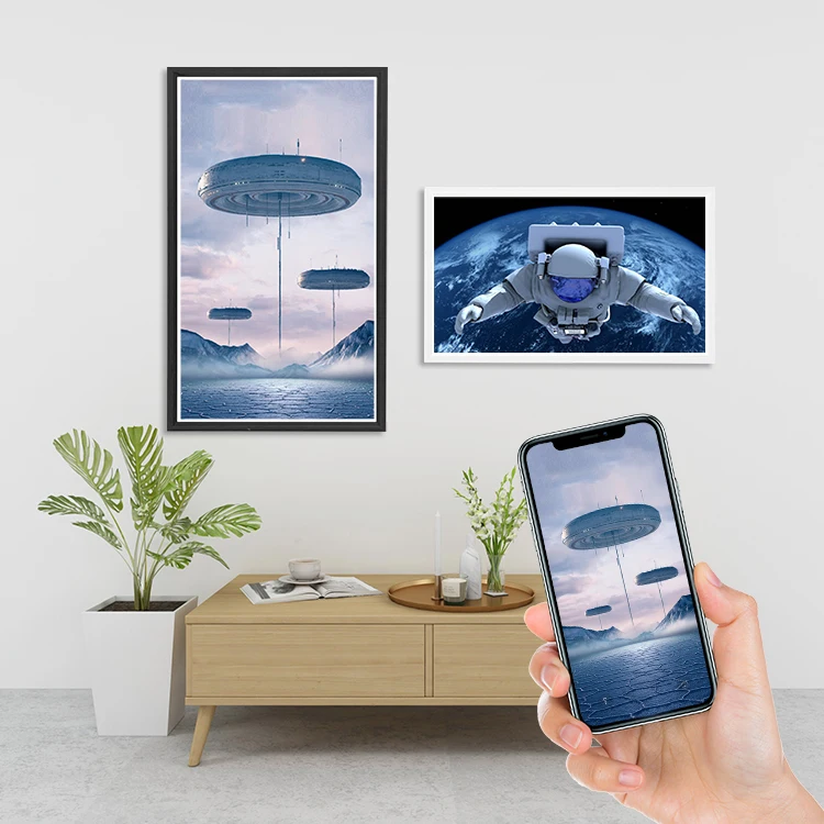 

HUSHIDA smart wifi token frame wall mount 21.5 27 32 inch large size digital photo frame wood nft black frame