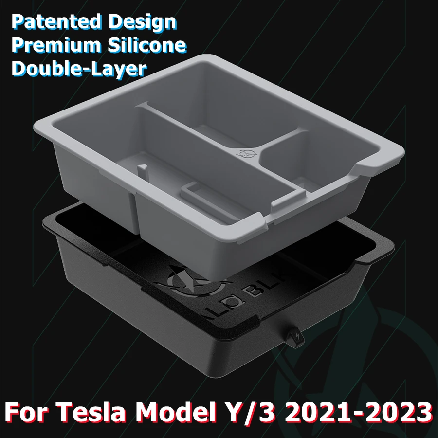 HALOBLK Silicone Double-layer Center Console Tray Organizer For Tesla Model Y Model 3 2023-2021 Cupholder Patented Design for tesla model 3 2021 center console cover sticker carbon fibre central control panel protective patch model y 2021