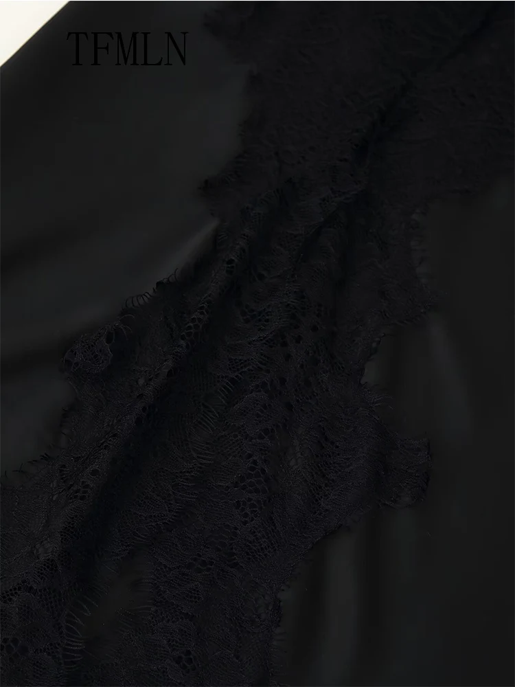 Elegant Asymmetry Patchwork Lace Dress For Women Sexy Sleeveless Slim Chic Causal Underwear 2025 Fashion V-neck Date Night Dress