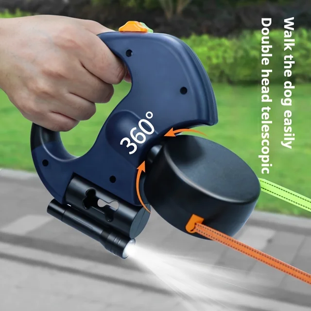 2-in-1 Dual-Headed Automatic Retractable Dog Leash for Medium-Small Breed, Teacup Poodle, Bichon Frise, Corgi, ABS Material