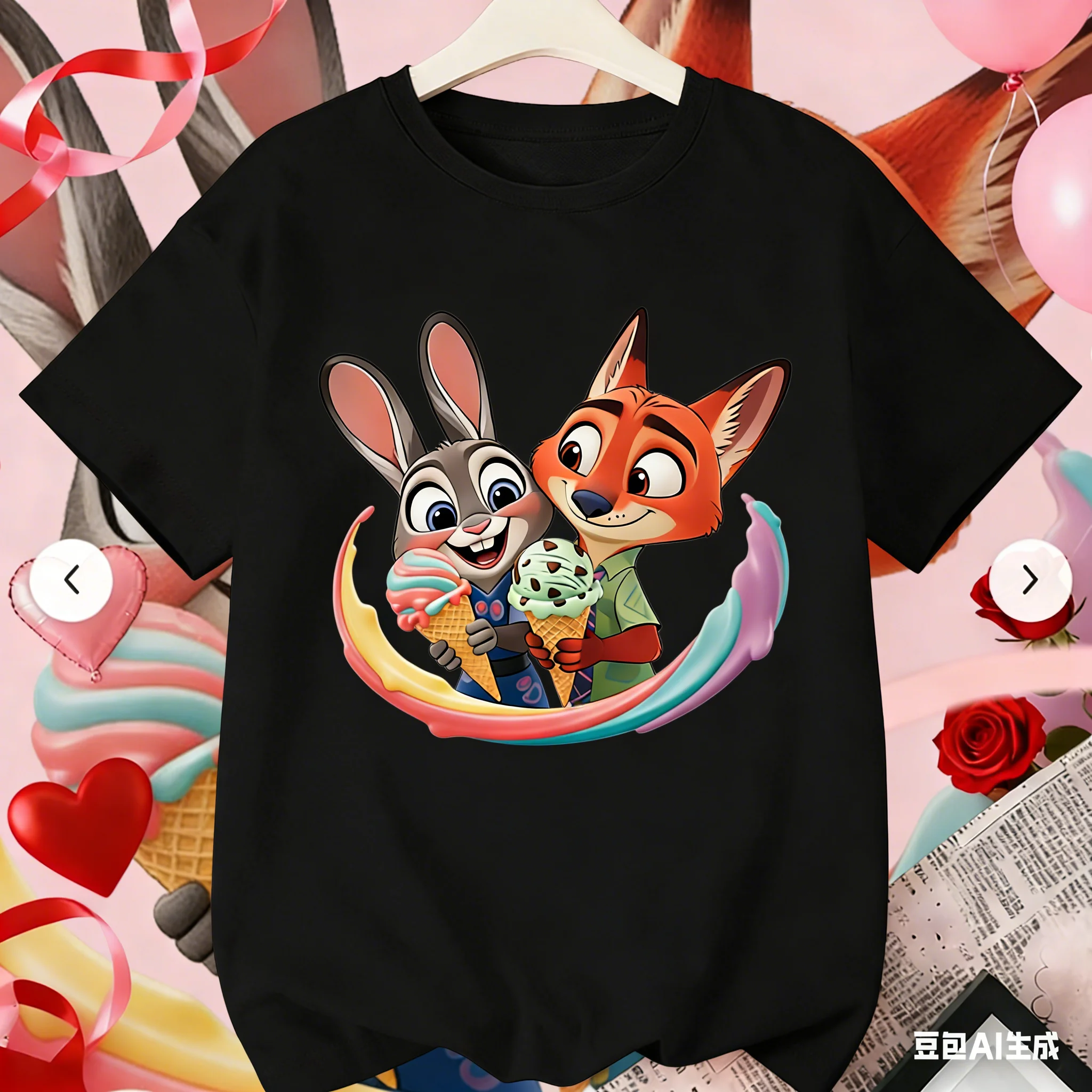 Zootopia Judynick 프린트 아동용 면 티셔츠, 소녀용 다용도 캐주얼 탑, 여름 반팔 라운드 넥 아동복