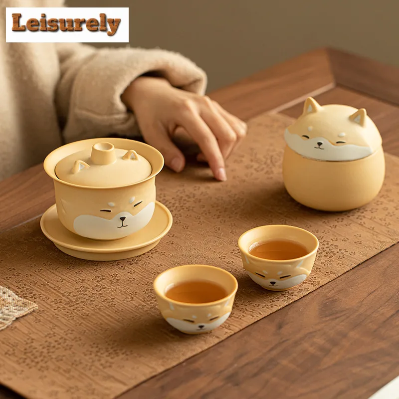 Creative Shiba Inu Ceramic Tea Set Complete Set Luxury Tea Ceremony Set Teapot And Tea Cup Set Teaware Equipment Ornaments Gifts
