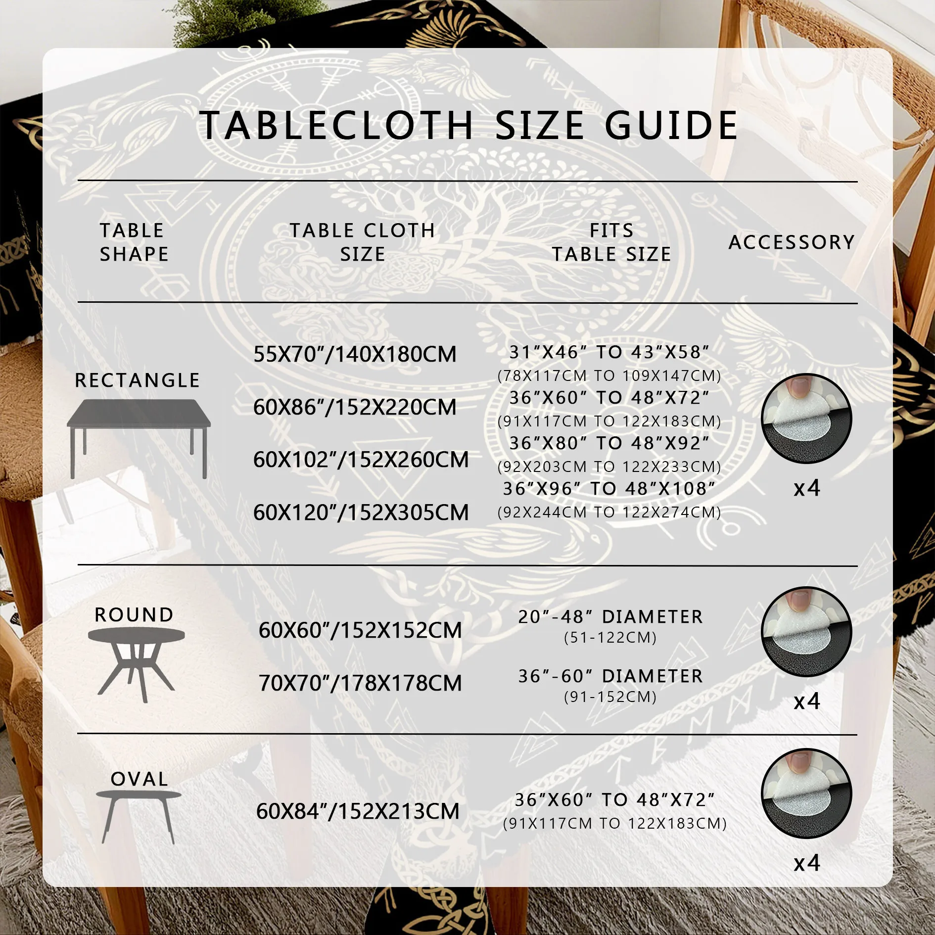 Tovaglia rettangolare con corvo vichingo dorato Decorazioni per feste natalizie Albero della vita Simboli runi norvegesi Tovaglie per decorazioni per la tavola da cucina 5