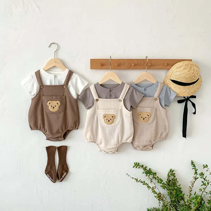 Summer Baby Boy Clothing Set Waffle Bodysuit Brief Tee