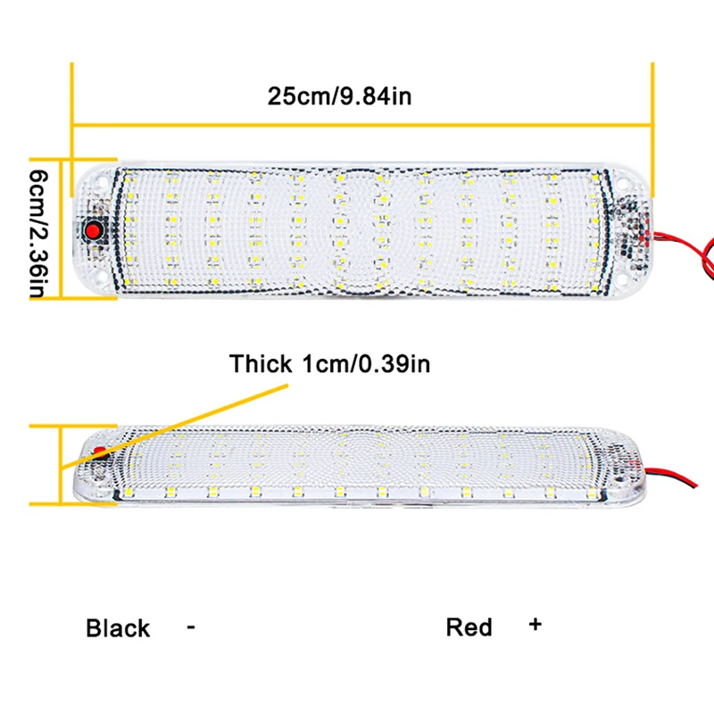 자동차 인테리어 독서 램프, 고휘도 캐빈 조명, 밴 트럭 RV 보트 캠핑 조명 스트립, 72 LED 패널 라이트, 12V-24V