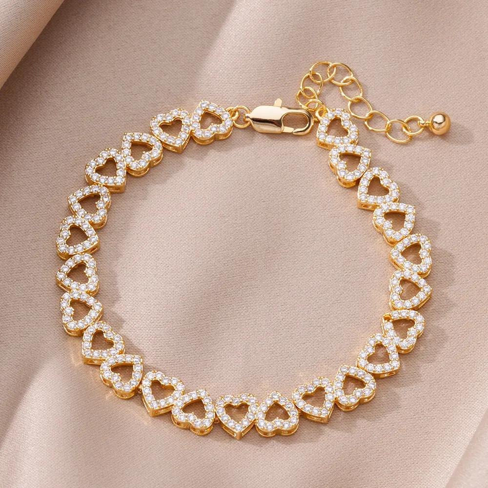Zircon Heart Bracelets Stainless Steel Gold Color