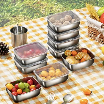 2x Stainless Steel Food Storage Containers with Lids, for Outdoor Picnics, Meal Prep, Refrigerator Storage, Kitchen Organization