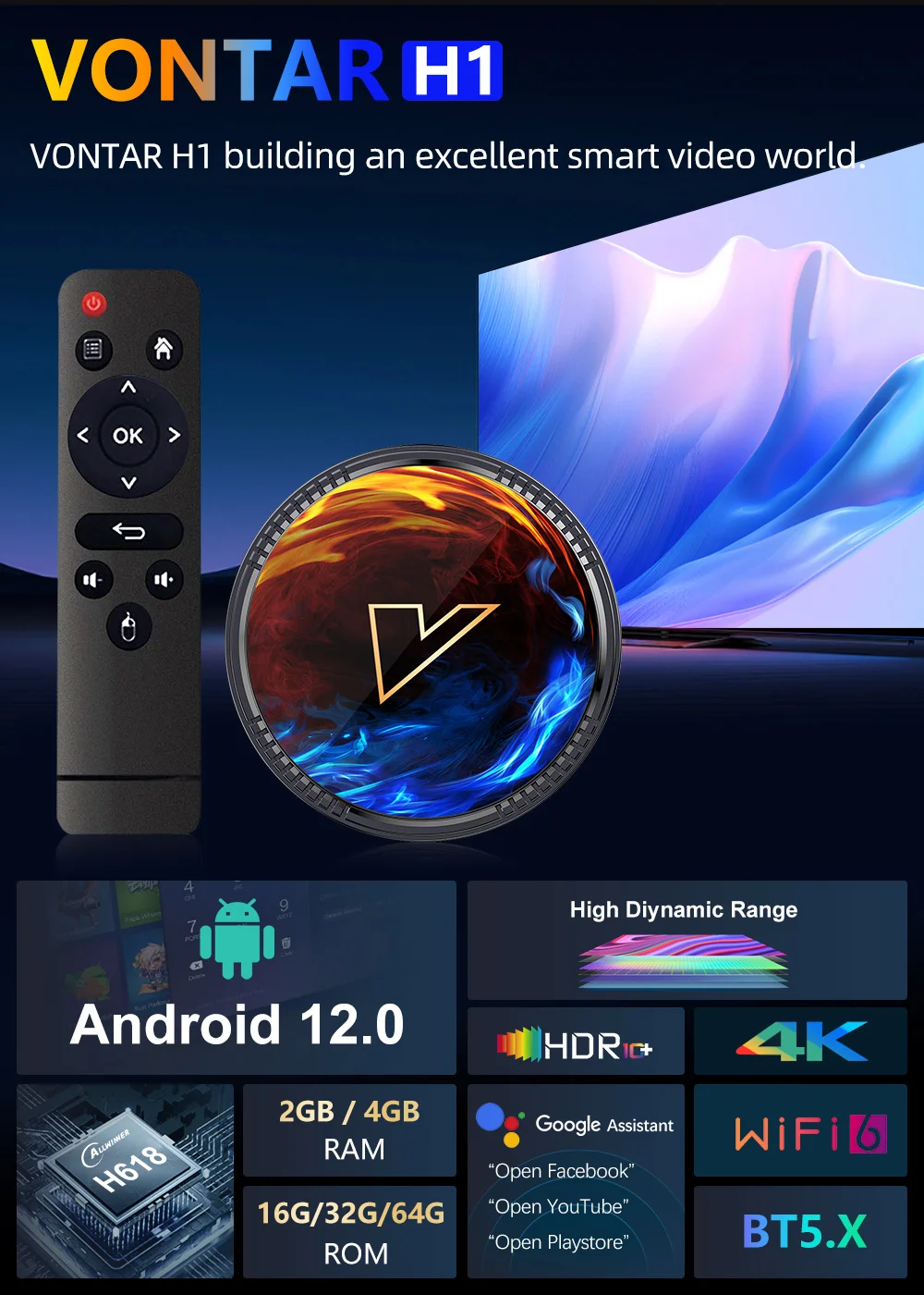 TV Box Android 12 Allwinner H618 Quad Core Cortex A53 Support 6K 4K BT Wifi6 Google Voice Media Player Set top box for streaming media player smart tv box