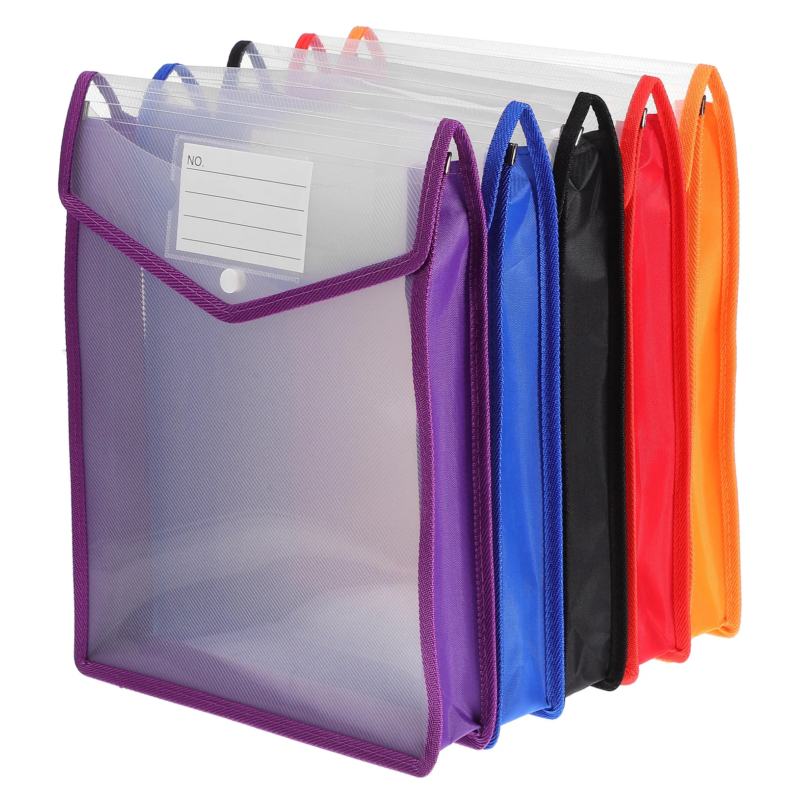 5Pcs 확장 파일 주최자 레터 사이즈 투명 문서 홀더 투명 플라스틱 파일 봉투 버튼 클로저 사무용품