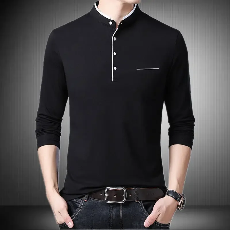 thumbnail image 1 of Camisetas tipo polo para hombre, ajustadas, formales, ajustadas, nuevas sudaderas para hombre, de negocios, de manga larga, elegantes, normales, de invierno, de alta calidad, 1 of 5