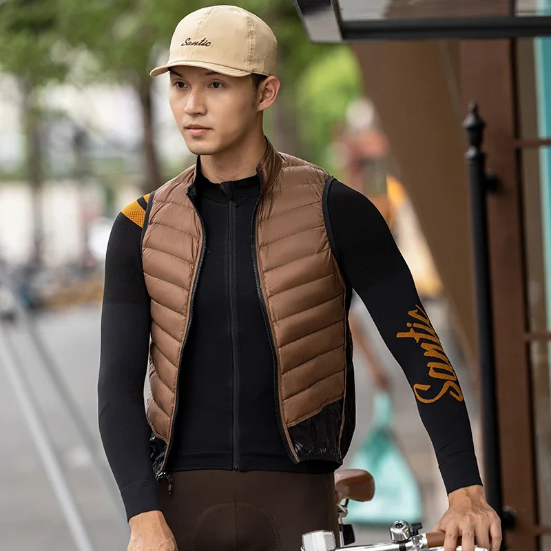 Santic Women & Men's Cycling Down Vest Double-Sided Reversible Bicycle Riding Warm Vest Lightweight MTB Road Bike Jacket Tops