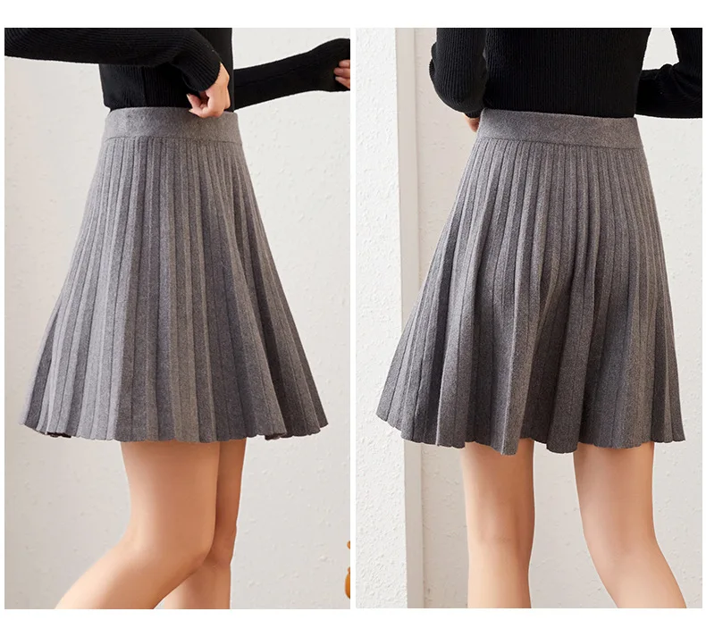 plaid skirt 2022 Knitted Mini Skirts Vintage Elastic Waist Slim Pleated Faldas Autumn Winter Solid All-match High Street Elegant Jupes golf skirt