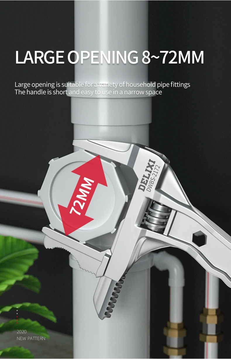 Description Picture 5 of itemUniversal Sanitary Wrench Tool Live Mouth Short Handle Adjustable Large Opening Wrench Kitchen Bathroom Wrench Multifunctional